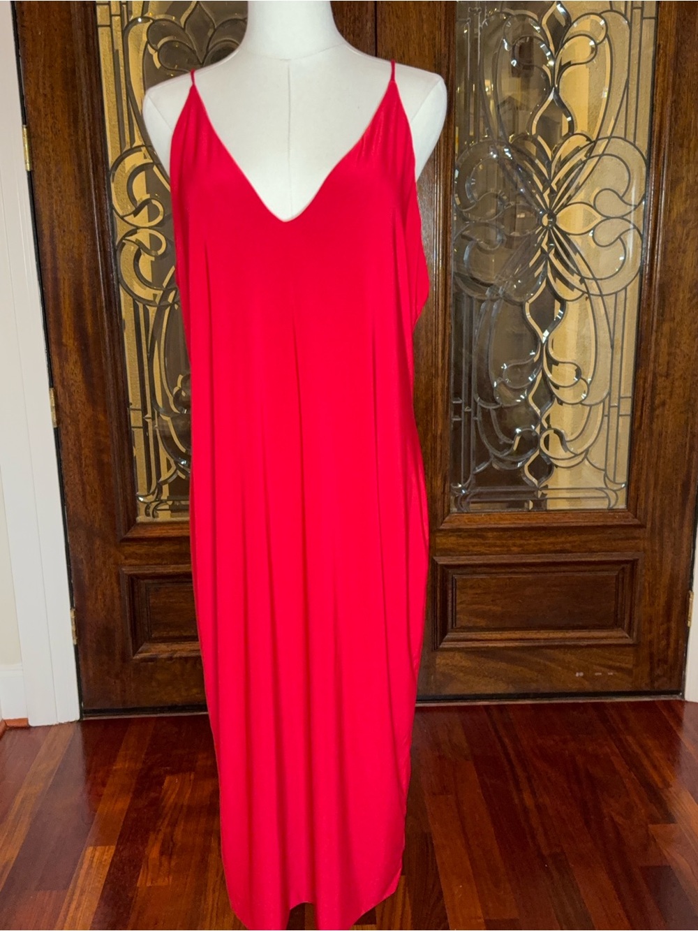 Fashion Nova Red Maxi Dress 2X Plunge V Neck Stretch